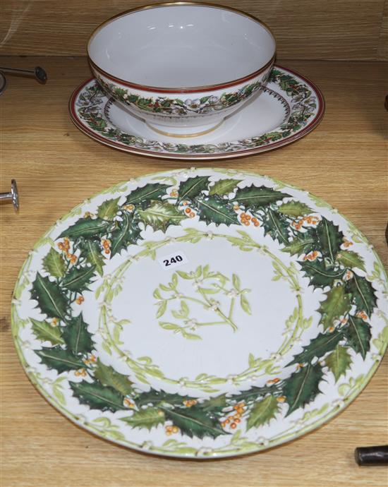 A 19th century Copeland Christmas dish, a Spode bowl and dish largest diameter 39.5cm